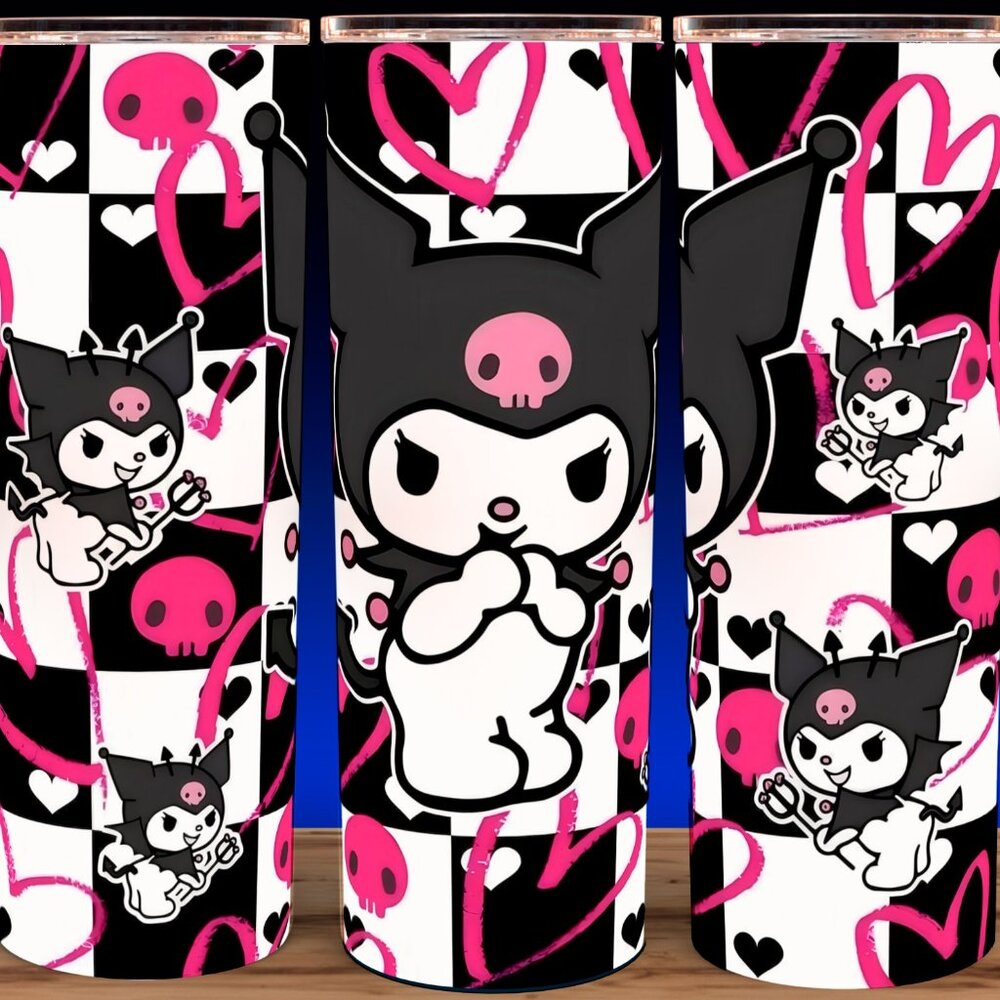 Kuromi  Checkered Collage Cartoon Cup Mug Tumbler